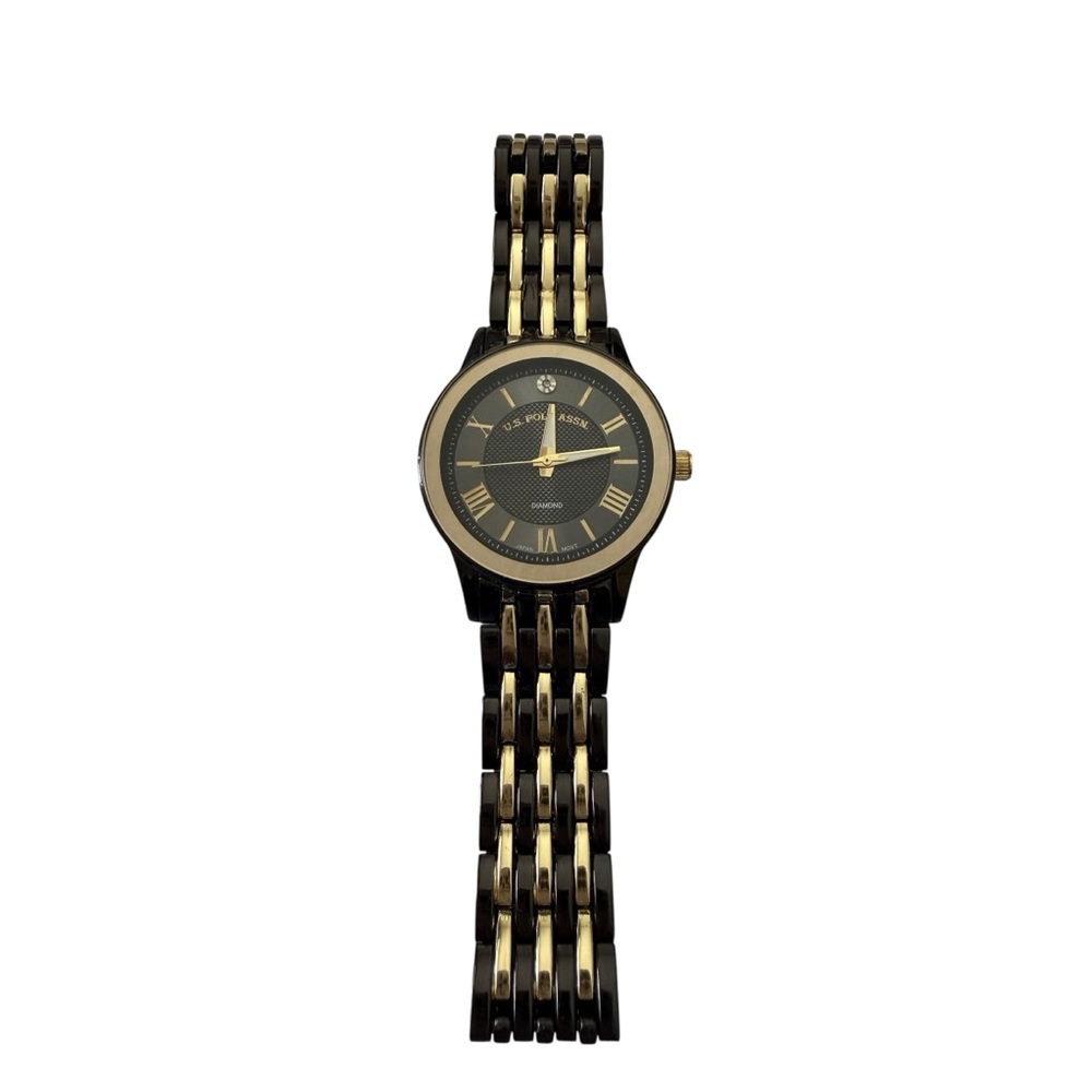 U.S. Polo Assn. Black and Gold Two-Tone Link Watch